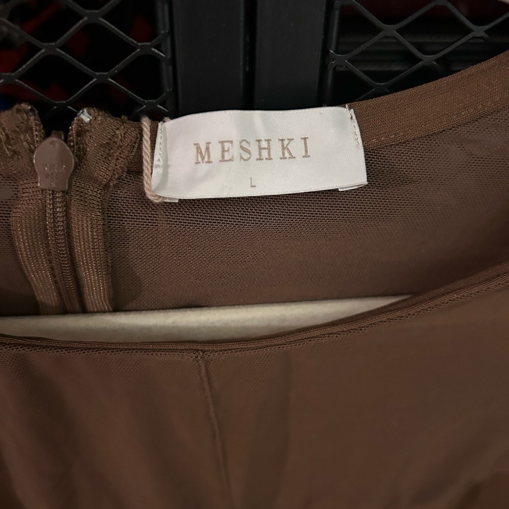 Meshki Chocolate Color Tarna Long Sleeve Mesh Bodysuit Size Large - Picture 3 of 8